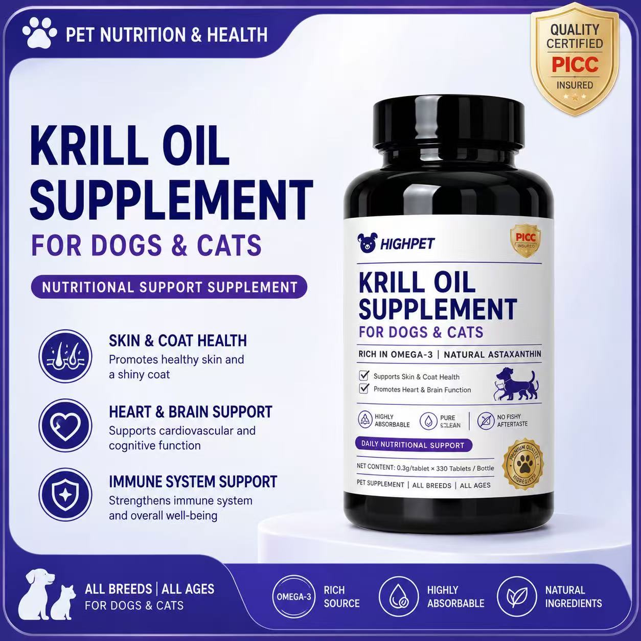 Premium Pet Antarctic Krill Oil Tablets | Factory Direct Wholesale