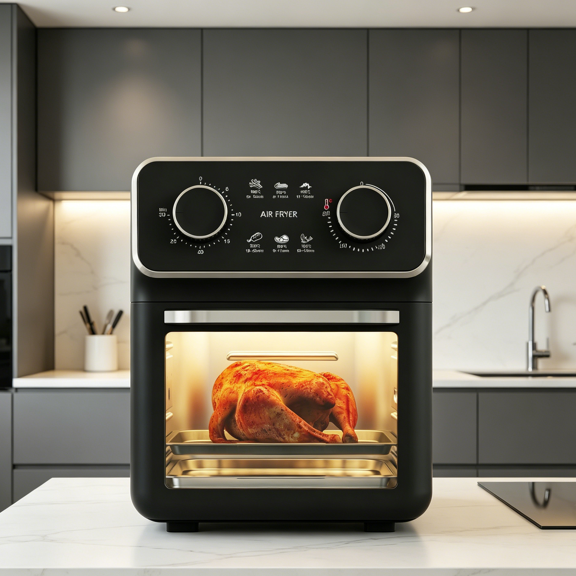 10L Mechanical Air Fryer Oven with Visible Window Dual Knob Control